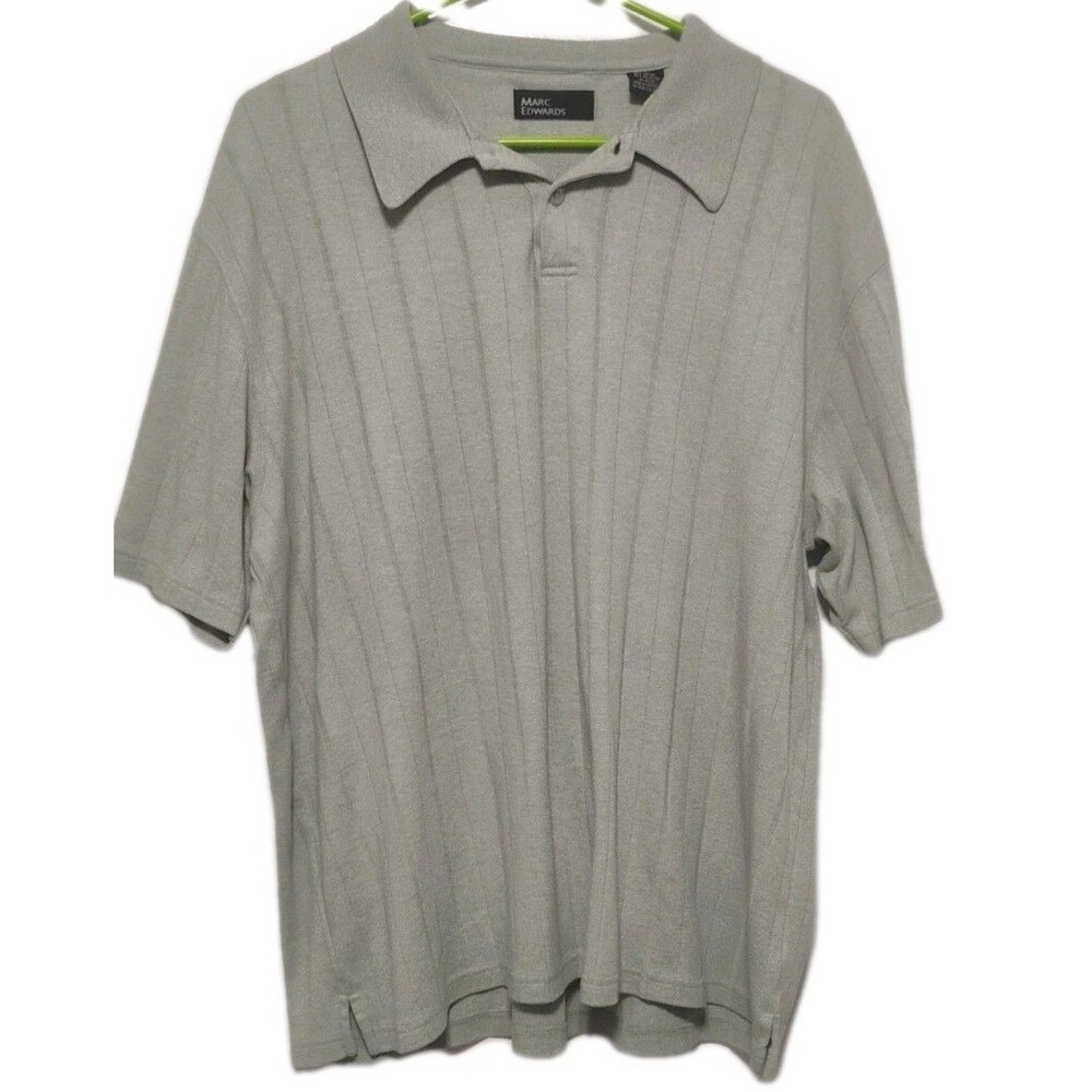 Marc Edwards Mens Polo Large Green Short Sleeve Button Casual Collared Top